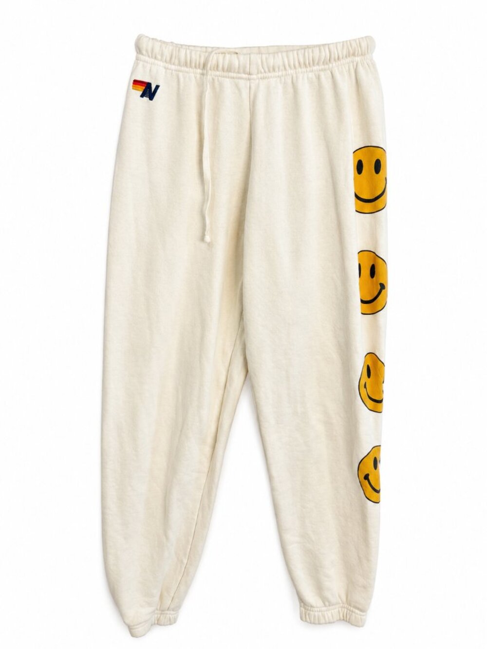 Aviator Nation Smiley Face Sweatpants Women’s Small Cream Rainbow Graphic Jogger